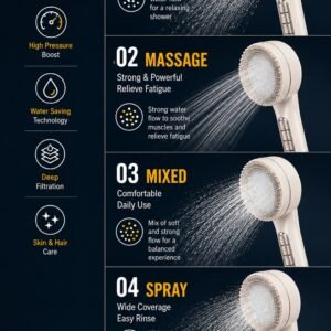 4 Modes High Pressure Filtered Shower Head