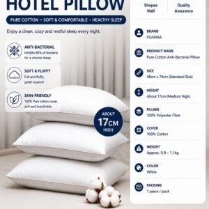FUANNA Premium Anti-Bacterial Hotel Grade Pillow Pure Cotton Cover