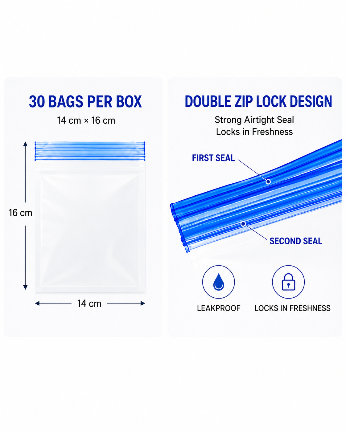 (2 Packs/Box) Double Zipper Food Storage Bags 14×16cm, 60 Pieces - Image 3