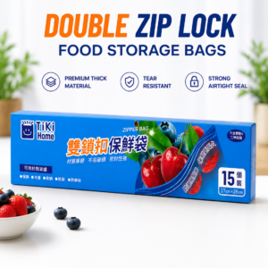 (2 Packs/box) Double Zipper Food Storage Bags 27×28cm, 30 Pieces