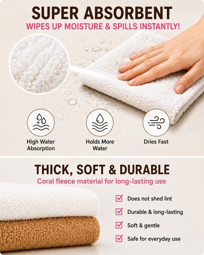 (3 Packs / Box ) Premium Coral Fleece Multi-Purpose Towel Set, 6 pieces - Image 5