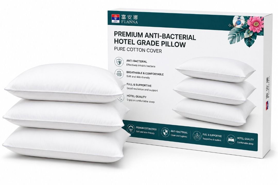 FUANNA Premium Anti-Bacterial Hotel Grade Pillow Pure Cotton Cover